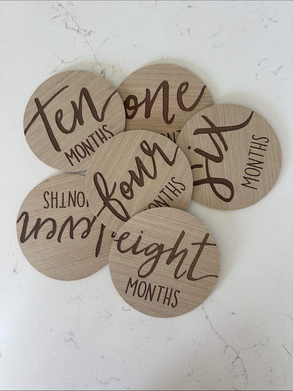 Wooden Baby Milestone Monthly Discs - Neutral Script Set